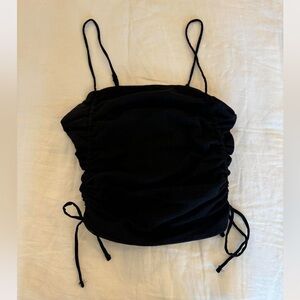 Urban Outfitters Black Ruched Spaghetti Strap Side Tie Crop Top